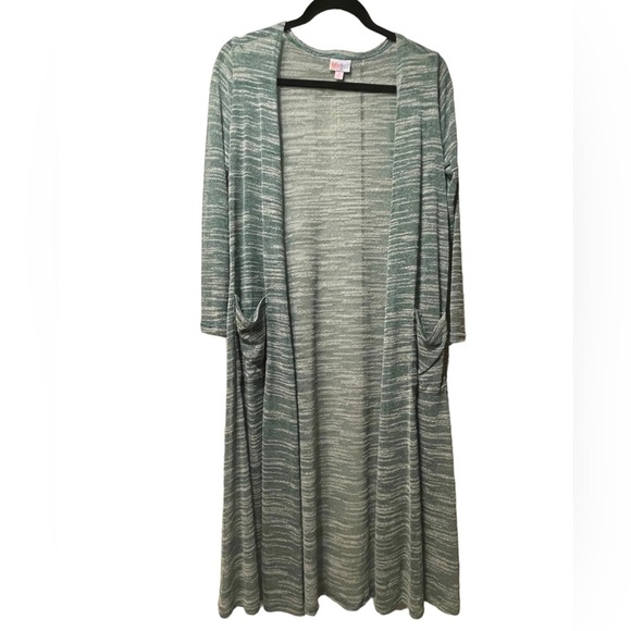NWT LuLaRoe “Sarah” open front cardigan, green & white, size small - Picture 1 of 10